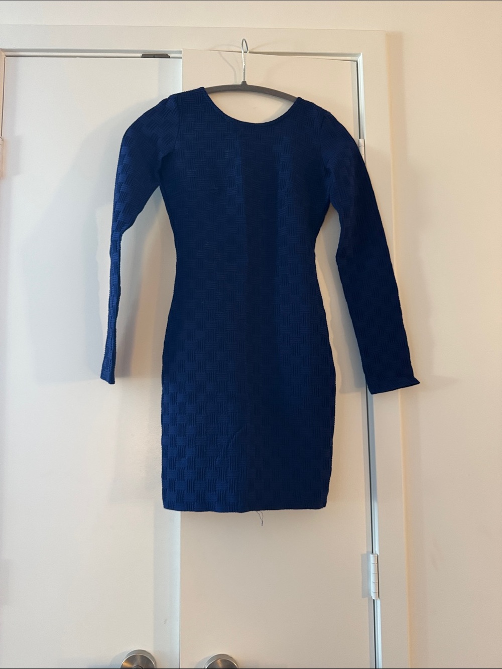 Topshop Royal Blue Long Sleeve Textured Bodycon Dress